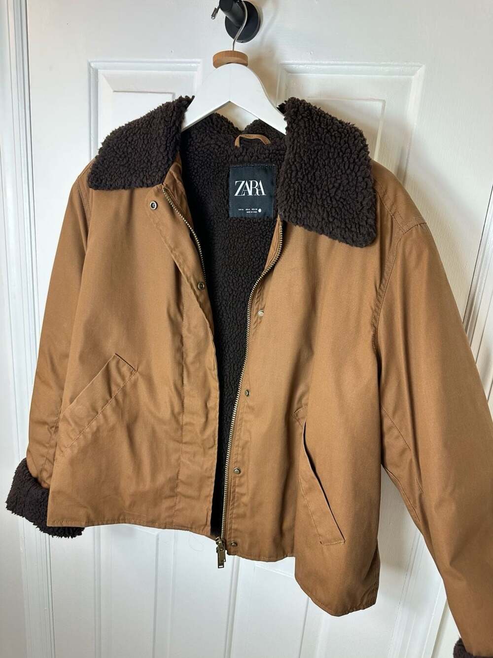 Zara Sherpa Collar Jacket Size M Brown Faux Shearling